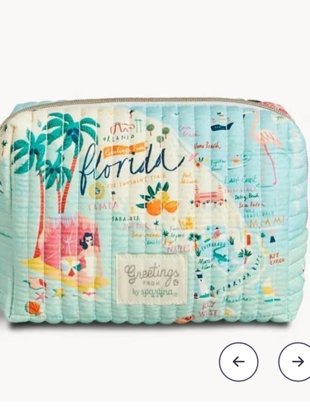 Spartina 449 Quilted Florida Cosmetic Pouch in Aqua with Multicolor Accents - Picture 3 of 8